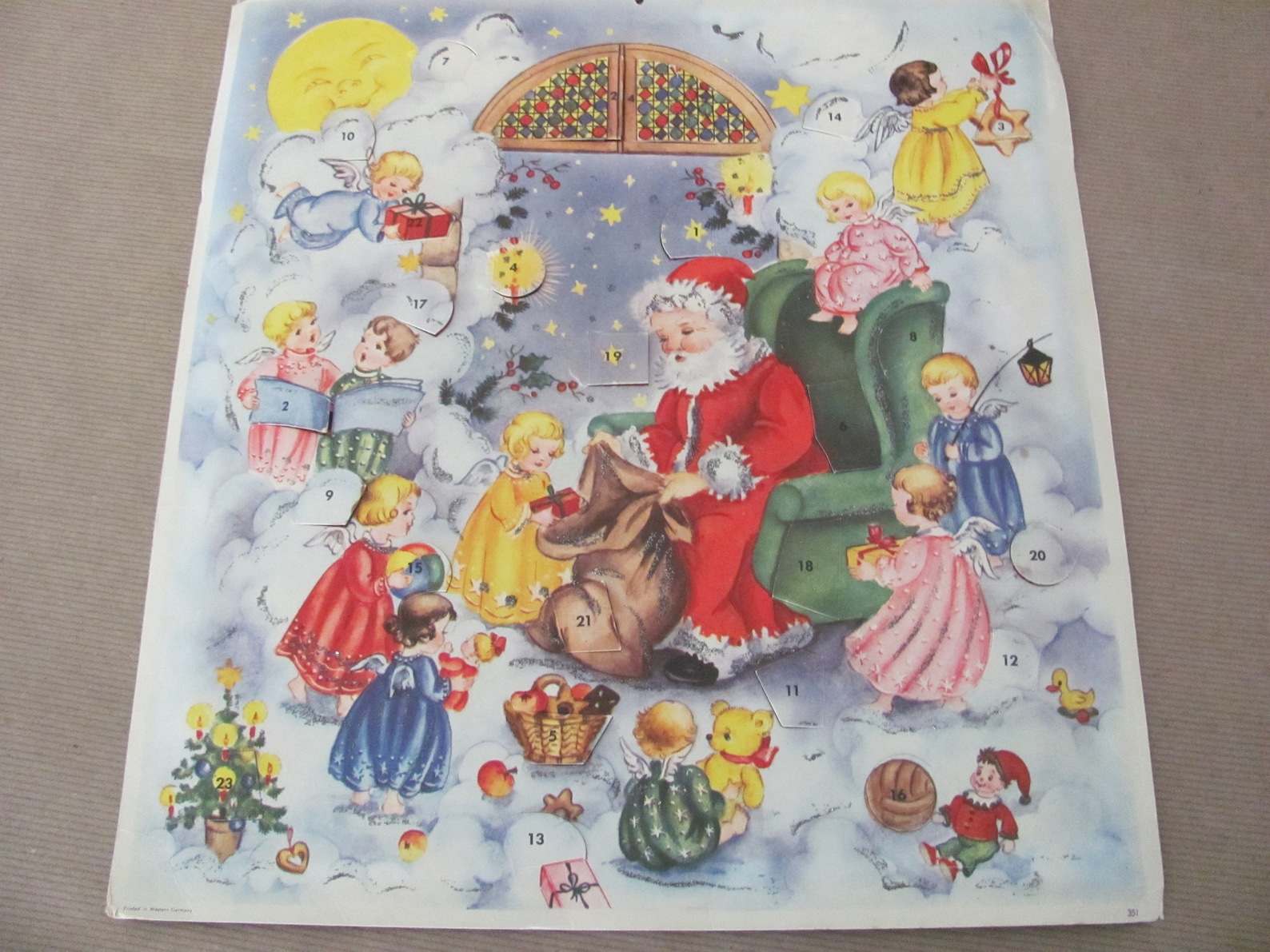 Vintage Christmas Advent Calendar, 1950's Santa Paper Advent Calender, West Germany, 1950's Christmas