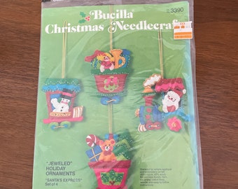 Vintage Felt Ornament Kit Bucilla CINDERELLA 'jeweled' Holiday Ornament Kit  3584 Set of 4 Sealed Kit 