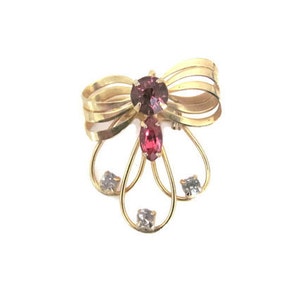 Vintage Bow Brooch, 1960&#39;s Pink Rhinestone Bow Brooch, Pin, Mid Century Modern Brooch, 1960&#39;s Brooch, Jewelry