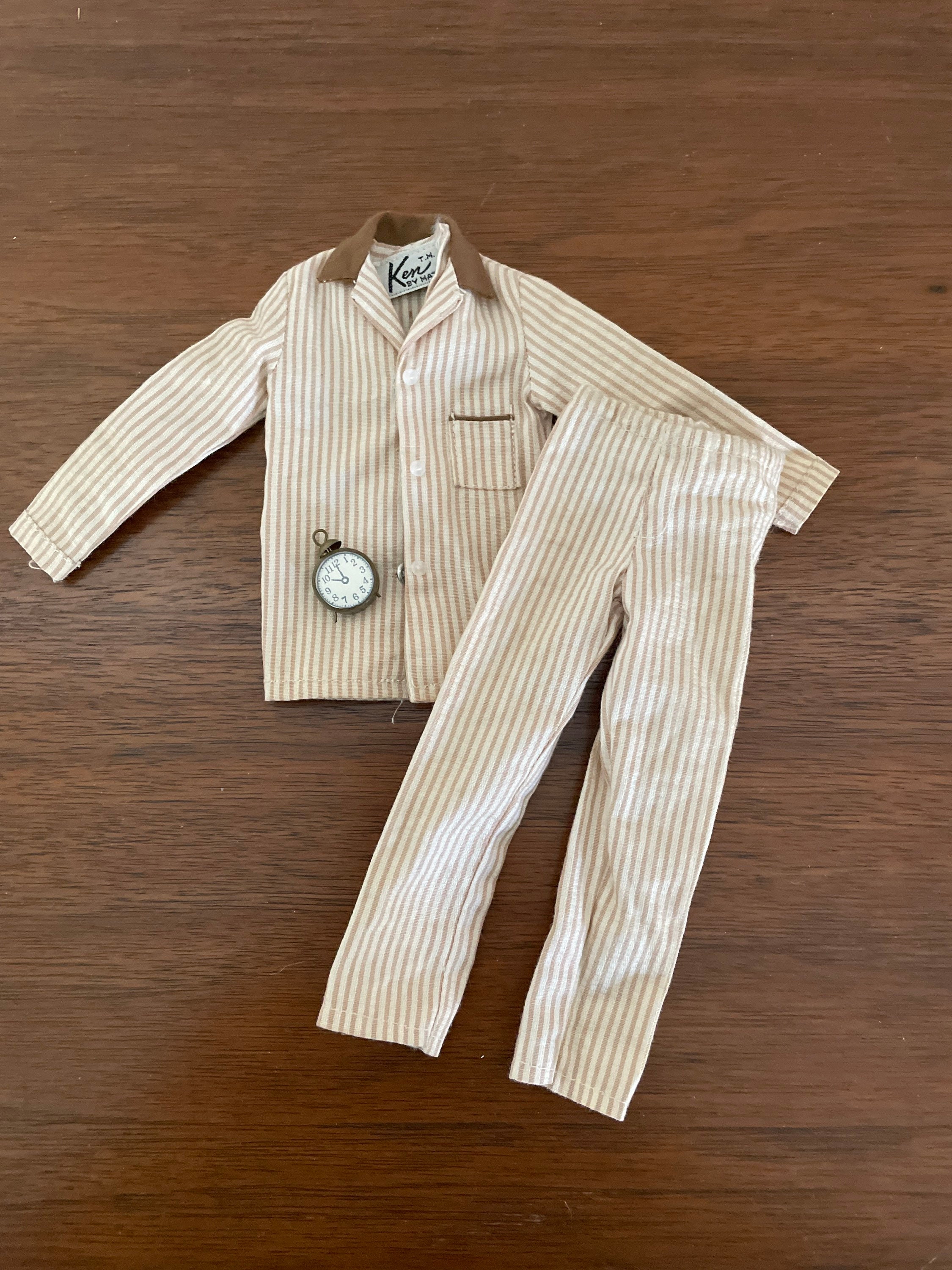 Male Fashion Doll Clothes Ken not included Handmade Vintage Style Flannel Pajamas with Snaps for 12 dolls the size of Ken Toy Gift