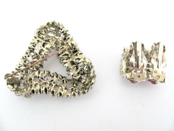 Vintage Rhinestone Brooch, Earring Set, 1970's Pi… - image 3