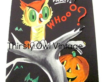 Digital Download, Vintage Halloween Image, 1950's Gibson Halloween Card, Vintage Halloween Owl Invite Image, Printable Image, Scrapbooking