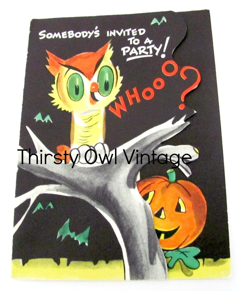 Digital Download, Vintage Halloween Image, 1950's Gibson Halloween Card, Vintage Halloween Owl Invite Image, Printable Image, Scrapbooking