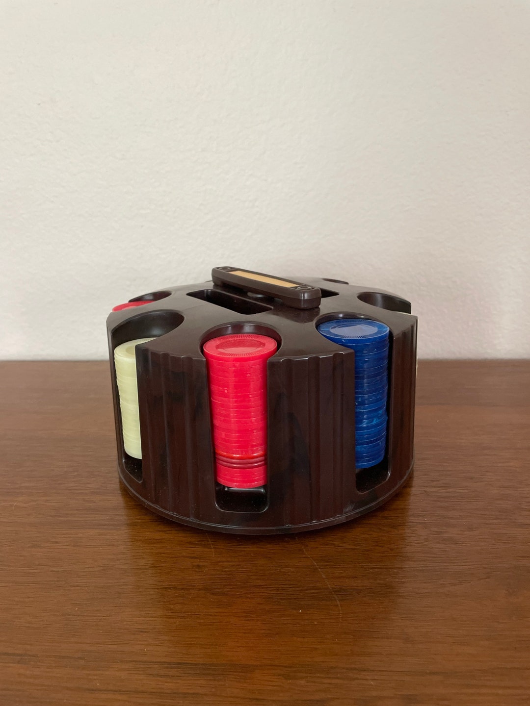 Vintage Poker Chip Holder, 1960's Poker Chip Caddie With Poker Chips