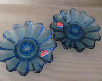 Vintage Cobalt Blue Candlestick Holders, 1950's Fostoria Celestial Glass Candlestick Holders, 1950's, Mid Century Decor