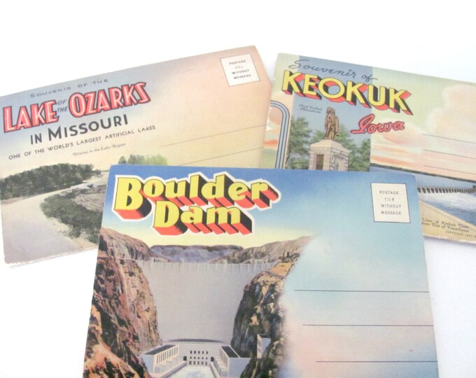 Vintage Postcards, 1930's Curt Teich Postcards, Boulder Dam, Iowa