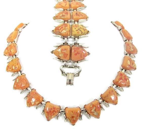 Vintage Orange Necklace and Bracelet Set, 1960's C