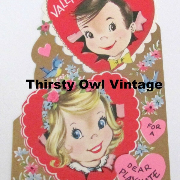 Digital Download, Vintage Girl, Boy in Heart Valentine, 1960's Valentines Card, Valentine's Day, Printable Image, Scrapbooking