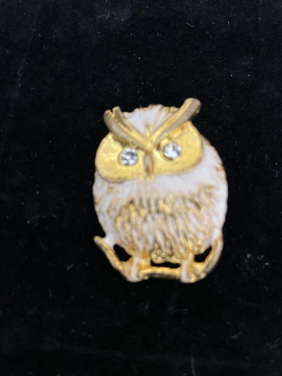 Vintage Owl Brooch, 1980's Gold Owl Brooch, Ename… - image 2