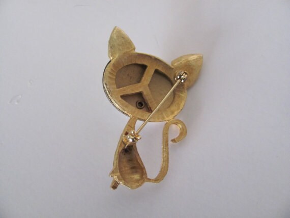 Vintage Cat Brooch, 1960's Gold Cat Brooch, Pin, … - image 3