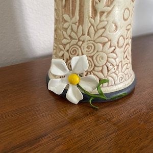 Vintage White Flower Brooch, 1960&#39;s White, Yellow, Green Enamel Flower Brooch, Pin, Mod Flower Pin, 1960s Brooch, Jewelry