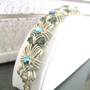 Vintage Green Rhinestone Bracelet, 1960's Coro Gold Bracelet, Emerald Green Bracelet, 1960's Bracelet image 2