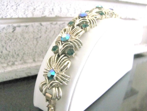 Vintage Green Rhinestone Bracelet, 1960's Coro Go… - image 2