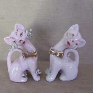 Vintage Cat Salt and Pepper Shakers, 1960's Japan Ceramic Pink Cat Salt