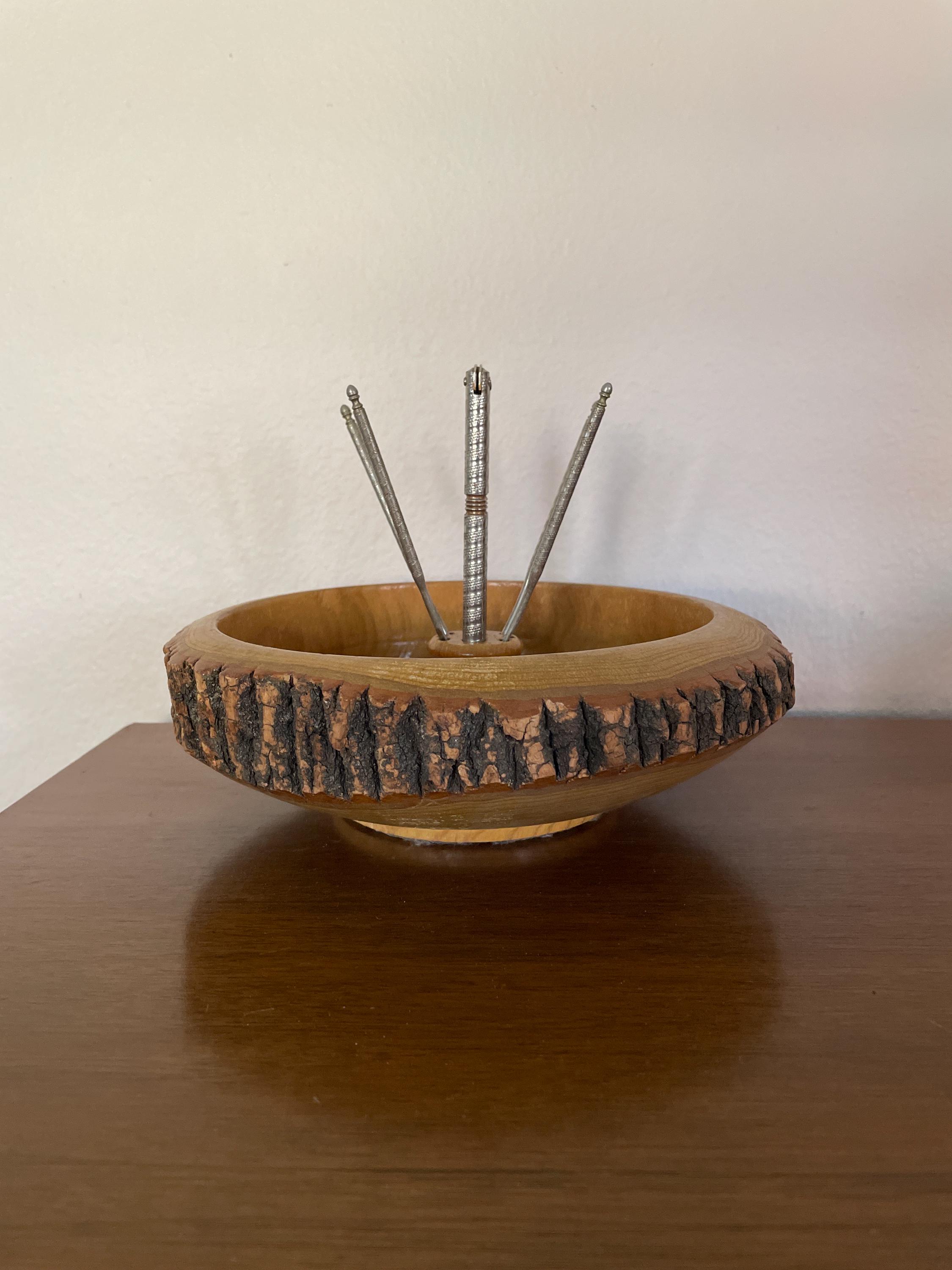 1960s Modernist Wood Nut Bowl + Nutcracker USA Patent - Ambianic