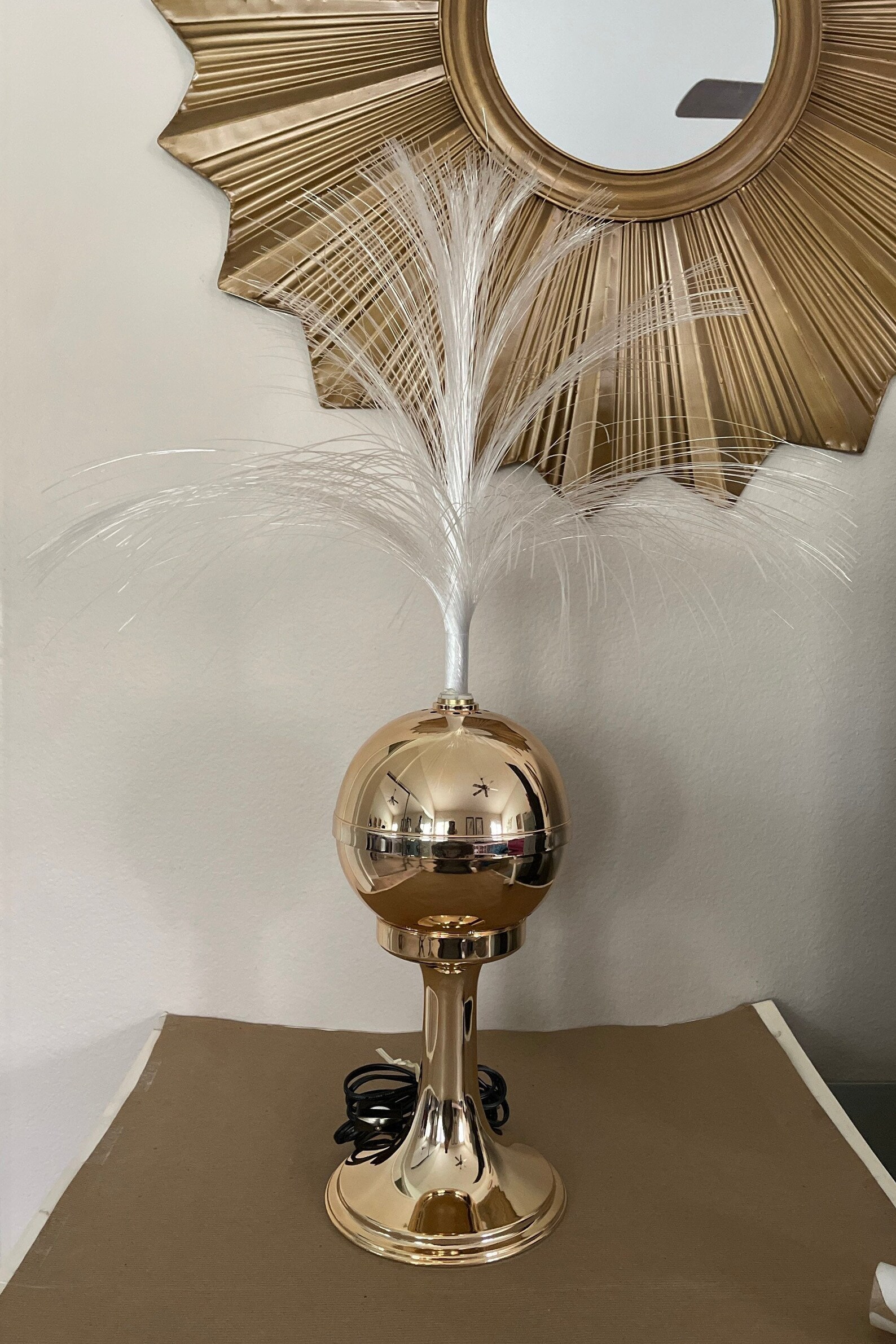 Vintage Fiber Optic Lamp 1970's Gold Plastic Ball Lamp Etsy