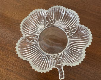 Vintage Glass Trinket Dish, 1960's Federal Glass Shamrock, Clover Small Dish, Trinket Dish, Cottage Core Decor