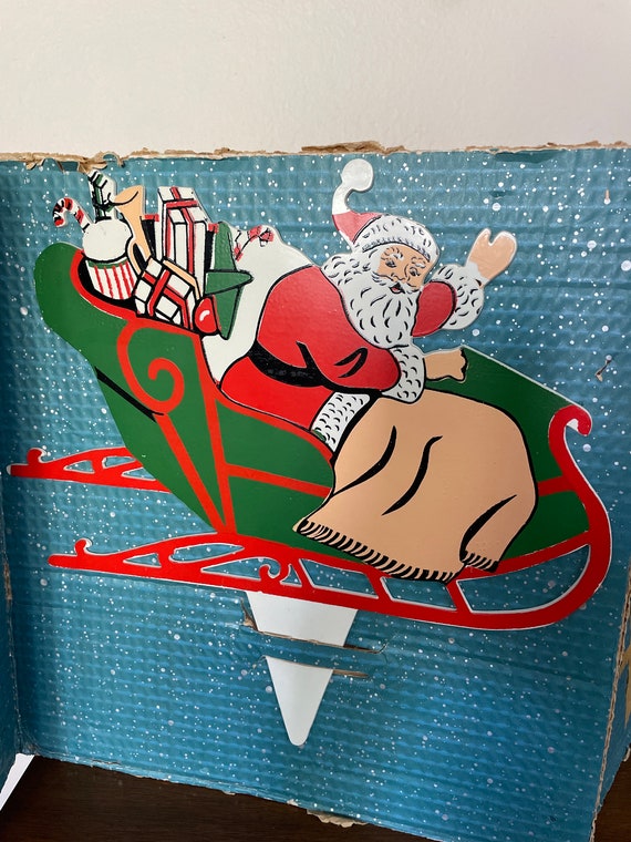 Rare Vintage Christmas Santa and Reindeer Lawn Decor, 1960's