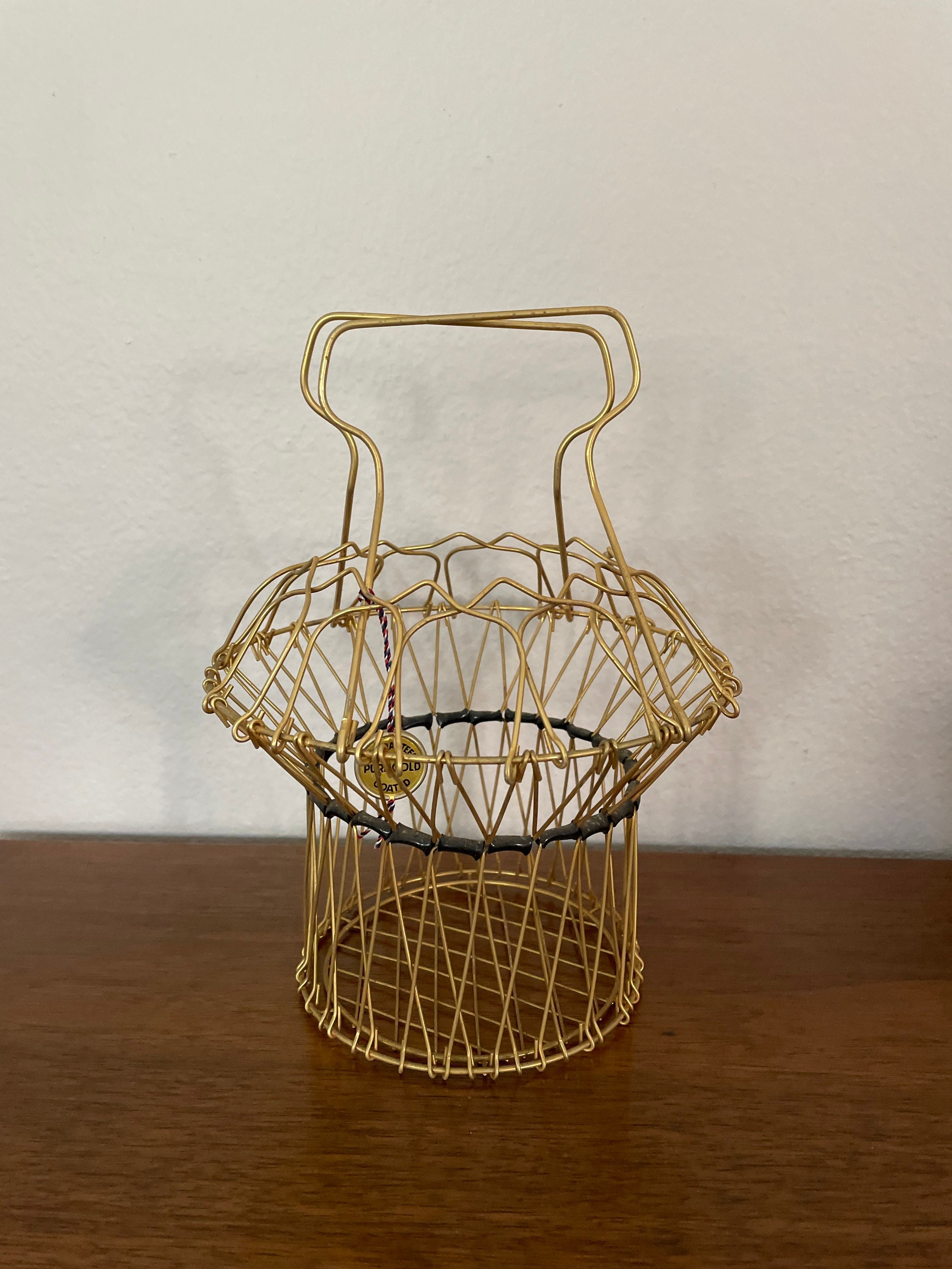 Geraud Lafitte　フランス　ヴィンテージ　オーク　真鍮　バスケット Vintage French Wire Basket, 1960's Erdecor Gold Wire Basket With