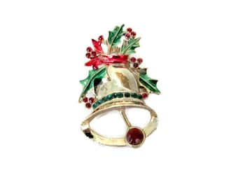 Vintage Christmas Brooch, 1970's BJ Christmas Bell Brooch, Pin, Christmas Pin, Bell Pin, 1970's Christmas, Holiday Jewelry