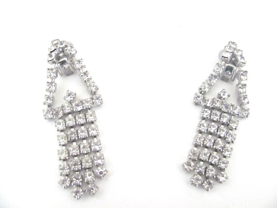 Vintage AB Rhinestone Earrings - 1960s Costume Jewelry Clips