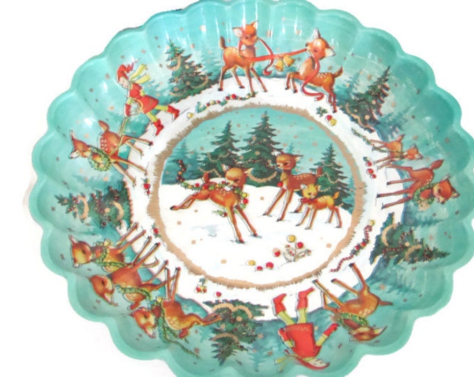 Vintage Christmas Bowsl, 1970's Plastic Christmas Bowls, Reindeer Bowls