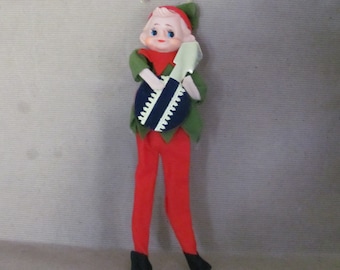Vintage Christmas Elf Ornament, 1960's Musical Felt Elf Ornament, 1960's Mid Century, Christmas Decor
