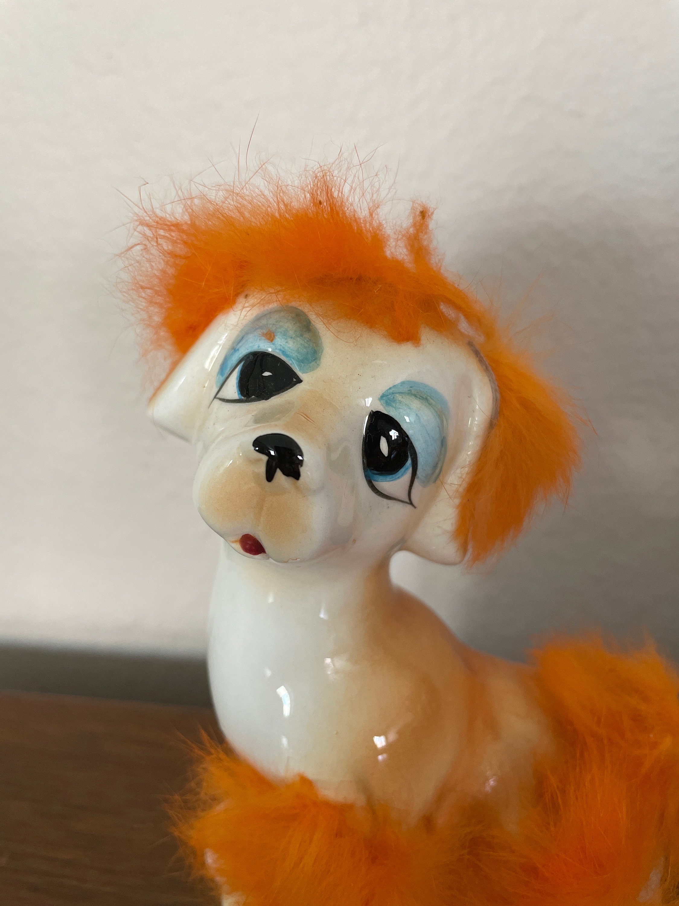 アンティーク/犬 Vintage Ceramic Dog Figurine, 1960's Japan Dog With Orange
