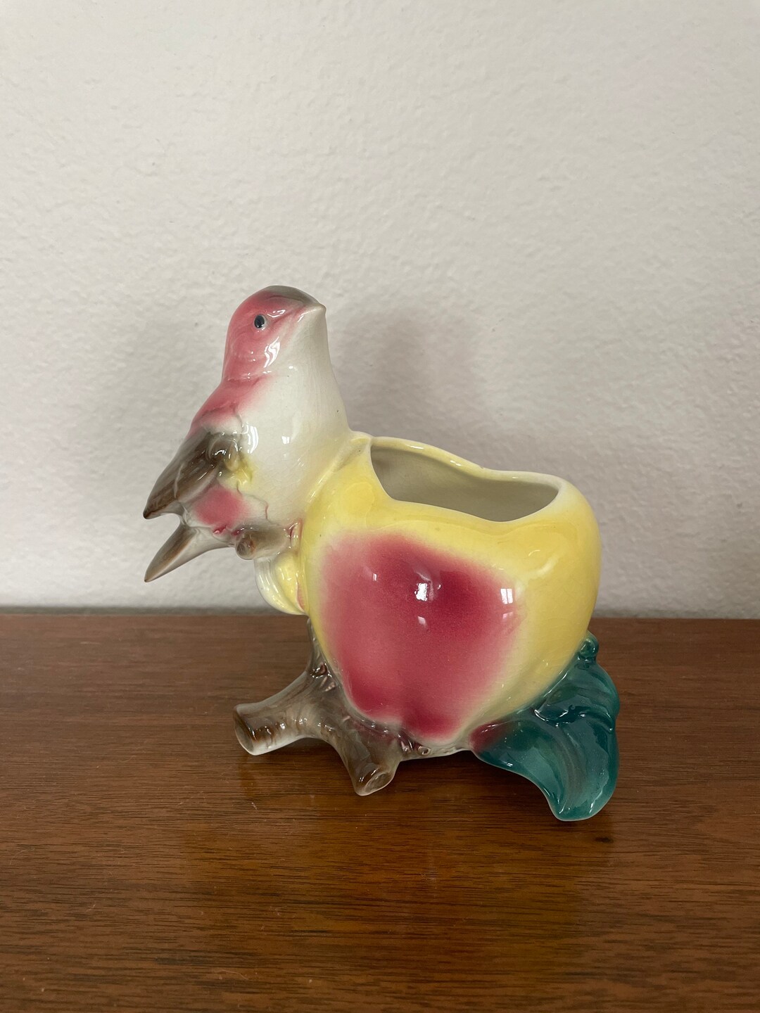 Vintage Bird Planter, 1950's Ceramic Bird and Apple Planter, Succulent