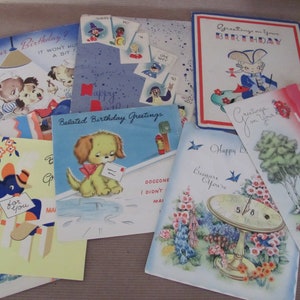 Vintage Birthday Card Lot, 1940&#39;s Birthday Cards, Greeting Cards, Hallmark, Rust Craft, Quality, Used Cards