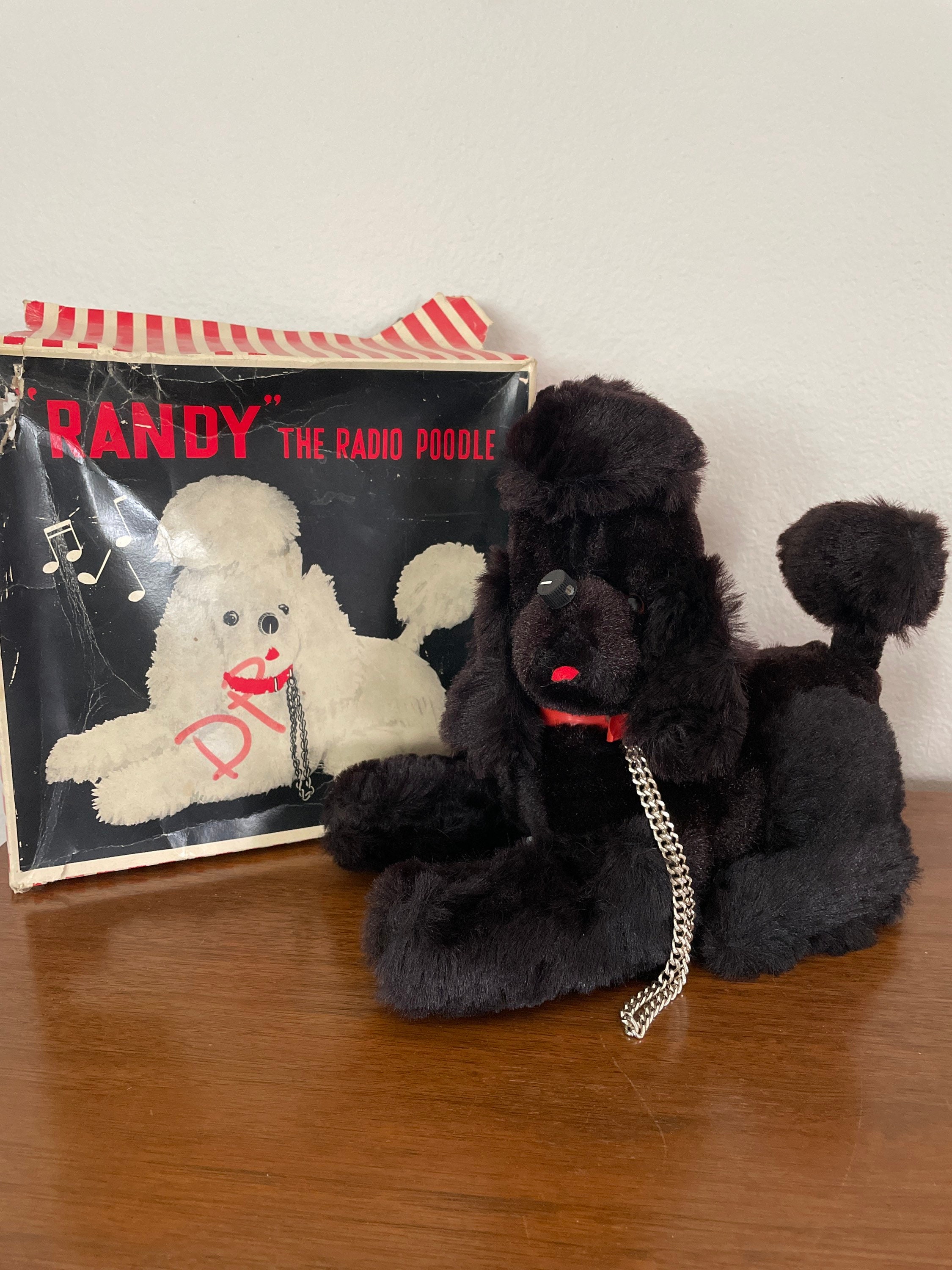 Vintage Poodle Radio Dog, 1960's Randy The Radio Poodle, Black Stuffed Poodle With AM Radio, Made In Japan, Original Box, Mid Century Decor Vintage Poodle Radio Dog, 1960's Randy The Radio Poodle, Black Stuffed Poodle With AM Radio, Made In Japan, Original Box, Mid Century Decor