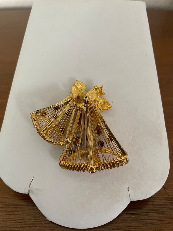 Vintage Christmas Brooch, 1960's Gold Wire Christ… - image 3