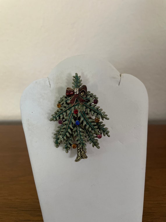 Vintage Christmas Tree Brooch, Pin, Avon Green En… - image 1