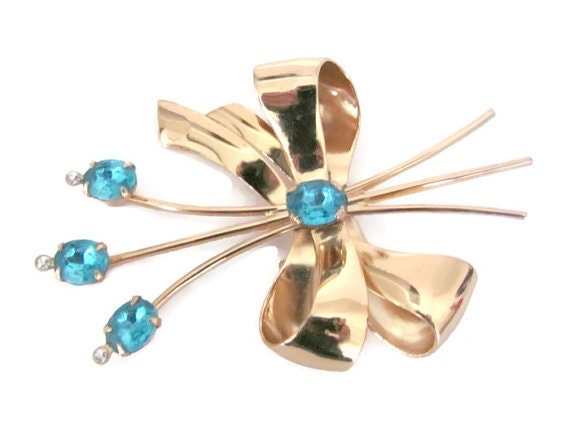 Vintage Aqua Blue Brooch, 1960's Coro Brooch, Cor… - image 2