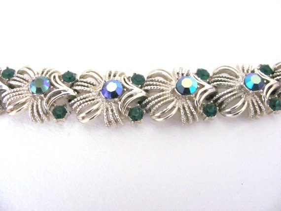 Vintage Green Rhinestone Bracelet, 1960's Coro Go… - image 3