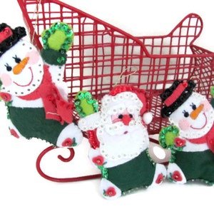 Vintage Christmas Felt Ornaments, Bucilla Snowman, Santa Ornaments, Felt Snowman, Handmade Ornaments, Christmas Decor