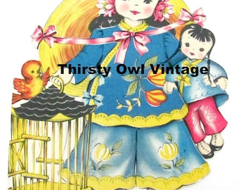 Digital Download, Vintage China Girl Image, 1950's China Girl, China Doll Birthday Card Image, Printable Image, Scrapbooking