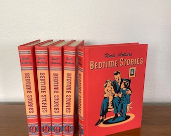 Vintage Children's Book Set, 1950's Uncle Arthur's Bedtime Stories, Arthur S. Maxwell, Books Teaching Morals and Religion, Volumes 1 thru 5
