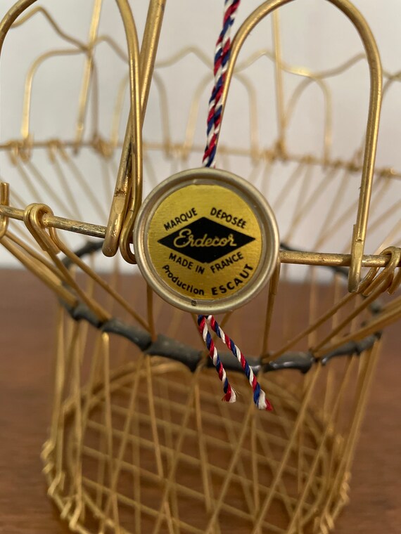 Geraud Lafitte　フランス　ヴィンテージ　オーク　真鍮　バスケット Vintage French Wire Basket, 1960's Erdecor Gold Wire Basket With