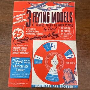 Vintage Airplane Models, 1940&#39;s Reed & Associates Cardstock Fighting Plane Models, NOS Punch Out Fighter Airplane Models