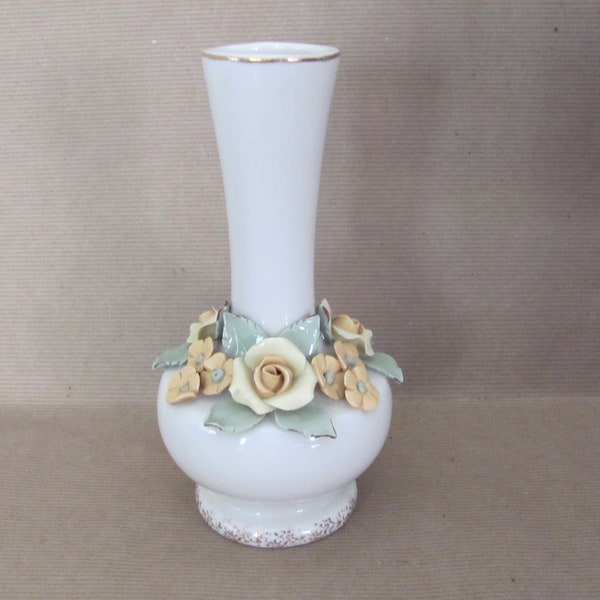 Porcelain Vase With Raised Flowers Etsy
