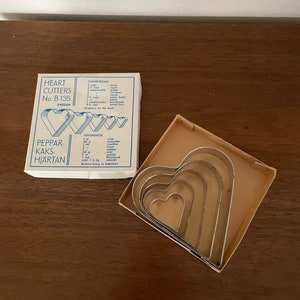 Vintage Heart Cutters, 1980&#39;s Aluminum Heart Shaped Cookie Cutter Set, Made In Sweden, Vintage Kitchen, Valentine&#39;s Day