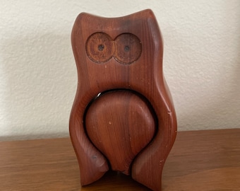 Vintage Owl Trinket Box, 1970's Redwood Owl Trinket, Jewelry Box with Drawer, Owl Decor, 1970's, Mid Century Decor, Owl Lover Gift