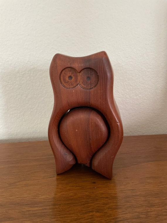 Vintage Owl Trinket Box, 1970's Redwood Owl Trinke