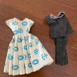 Vintage Fashion Doll Clothes, 1960&#39;s Vintage Handmade 11-1/2 Inch Fashion Doll Dress, Pant Set, Pants, Top, Homemade Fashion Doll Clothes