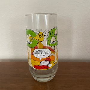 Vintage Peanuts Glass, 1980&#39;s McDonald&#39;s Camp Snoopy Glass, Snoopy, Woodstock, Charlie Brown, Morning People, Peanuts Collectible Glass,