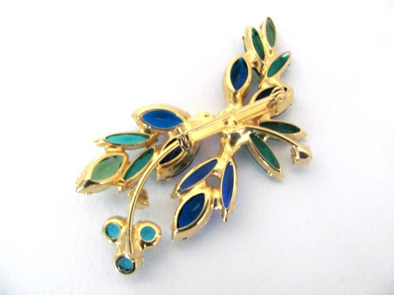 Vintage Blue, Green Brooch - 1960's Blue, Green R… - image 4