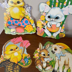 Vintage Easter Die Cut Lot, 1970&#39;s Beistle Co. Easter Bunny, Chick, Lamb Die Cuts, Easter Decorations, School, Craft Supply