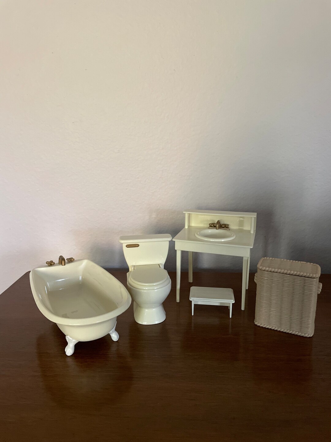 Vintage Madeline Doll Furniture Set, 1990's Eden Madeline Old House in Paris Dollhouse Bathroom