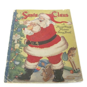 1940s Vintage Christmas Wrapping Paper/Tissue Paper Skating Santa Claus  Lithographed? One Flat Sheet Vintage Christmas Gift Wrap